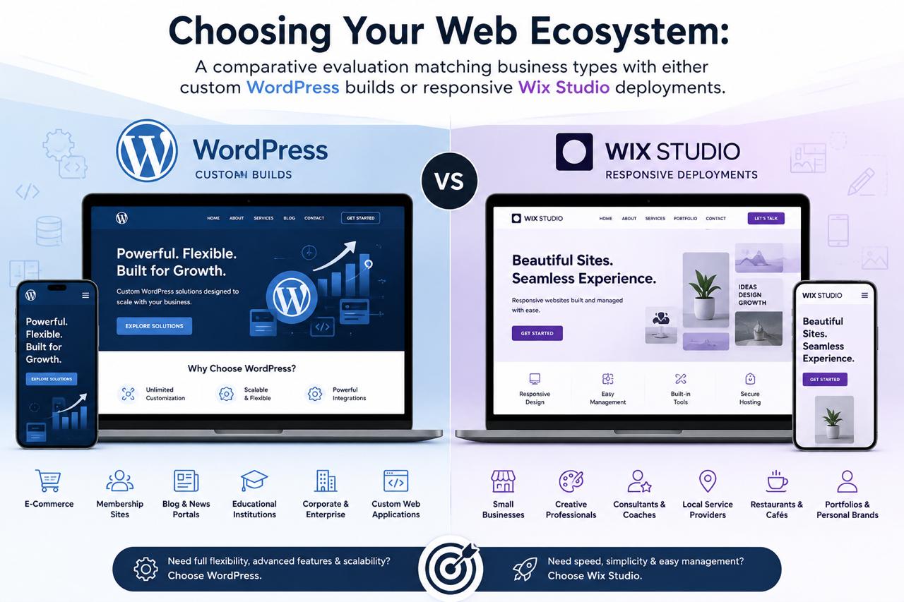 Choosing Your Web Ecosystem: WordPress vs. Wix Studio for Modern Businesses