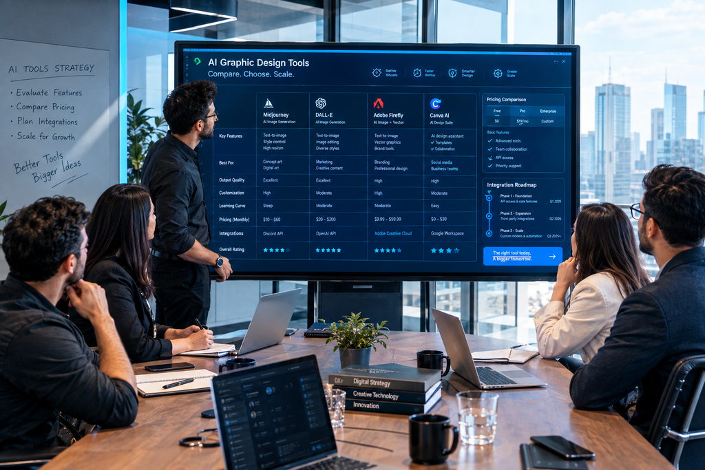 Digital agency team selecting the best AI graphic design tools for future-proof workflow optimization
