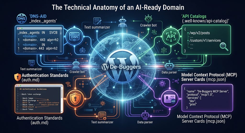 WordPress site configured for AI-agent discovery with DNS-AID and API catalogs
